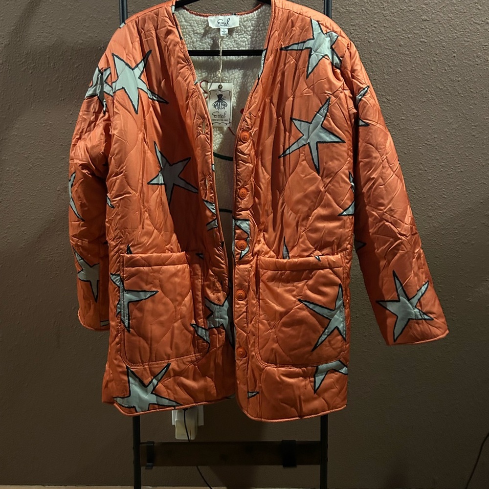 Easel Orange Puffer Jacket with Camouflage Design